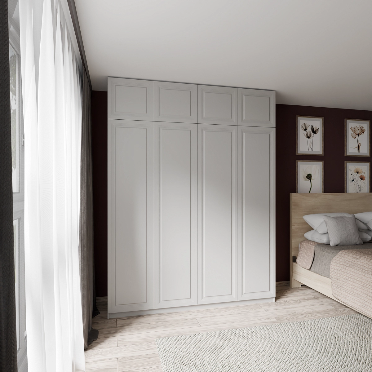 Шкаф с антресолью и фрезерованными фасадами Альтаир Серый (Оргей)